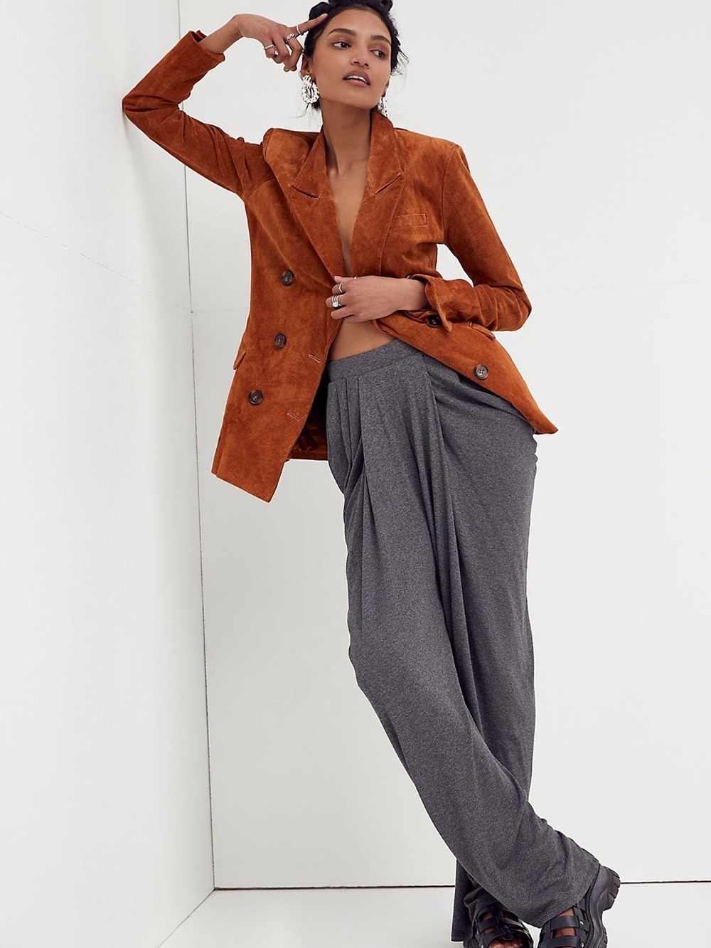 Free People beach waterfall harem pants Charcoal Gray Wide-Leg Pants